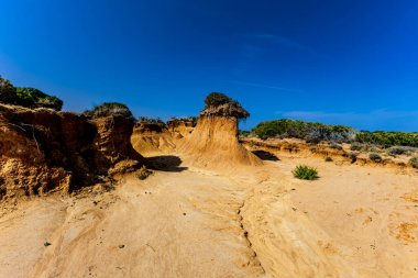 Kum tepeleri, kaya oluşumları ve Tavşan Adası 'ndaki Ciganka doğabilimci plajına giden bir yol.