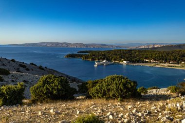 Panorama of the town of Lopar, view of the port of Lopar from a nearby peak, Rab Island, Croati