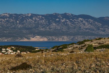 Panorama of the town of Lopar, view of the port of Lopar from a nearby peak, Rab Island, Croati