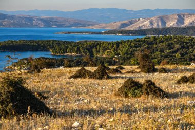 Panorama of the town of Lopar, view of the port of Lopar from a nearby peak, Rab Island, Croati