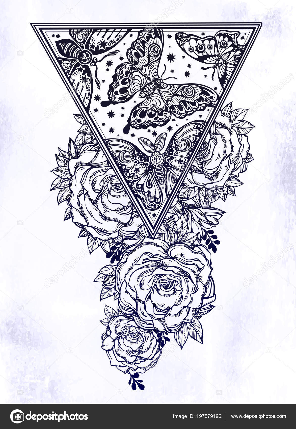Vintage Papillon Floral Composition Triangle Papillon Avec