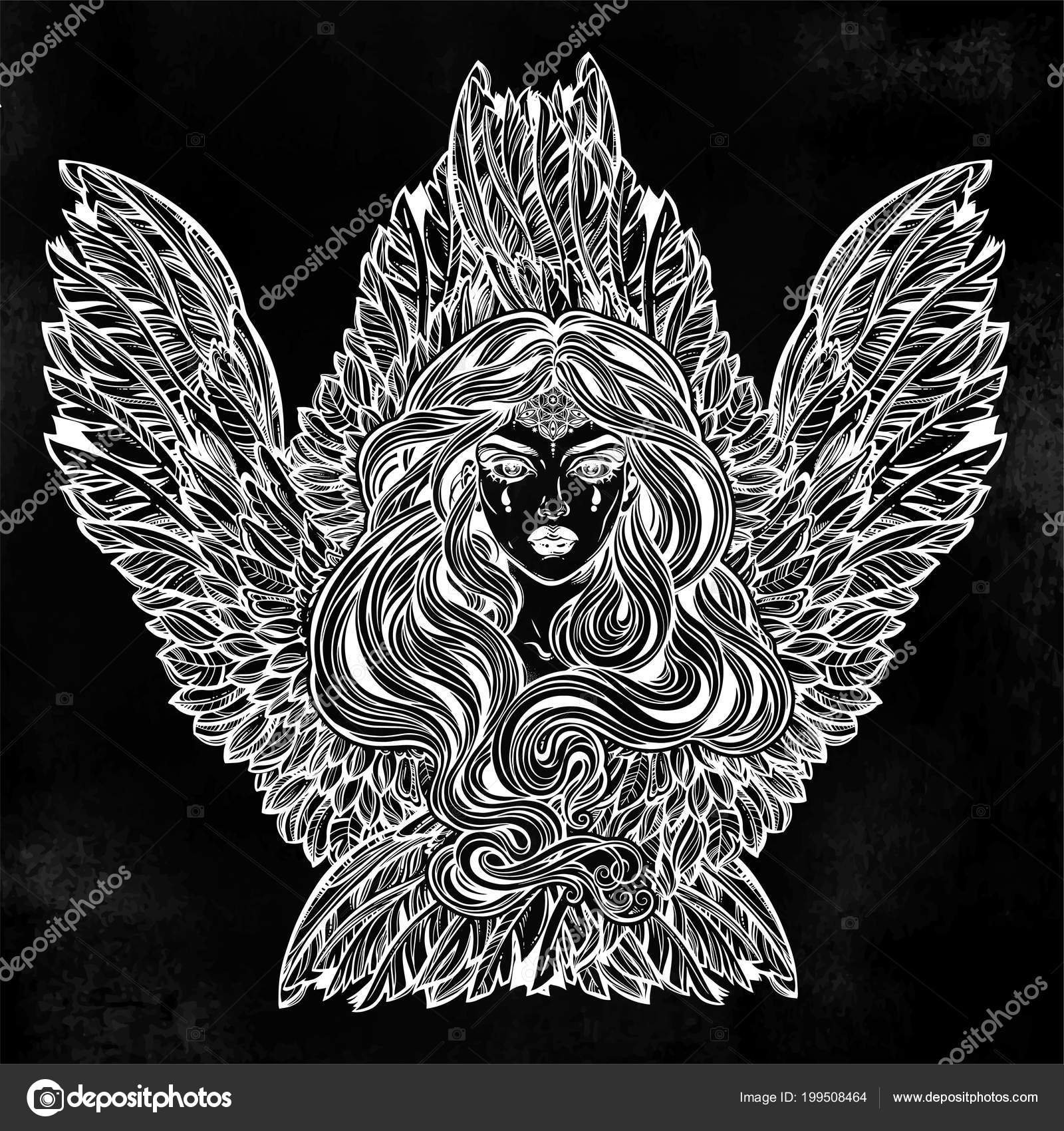 Ange Magique Femme Avec Des Ailes Cheveux Longs Alchimie Art