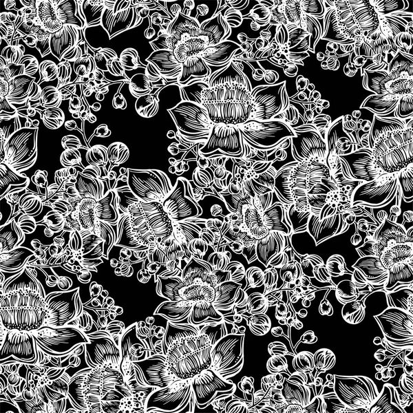 Exotic tropical flower and buds seamless pattern. Wild summer flowers, background in line art style.