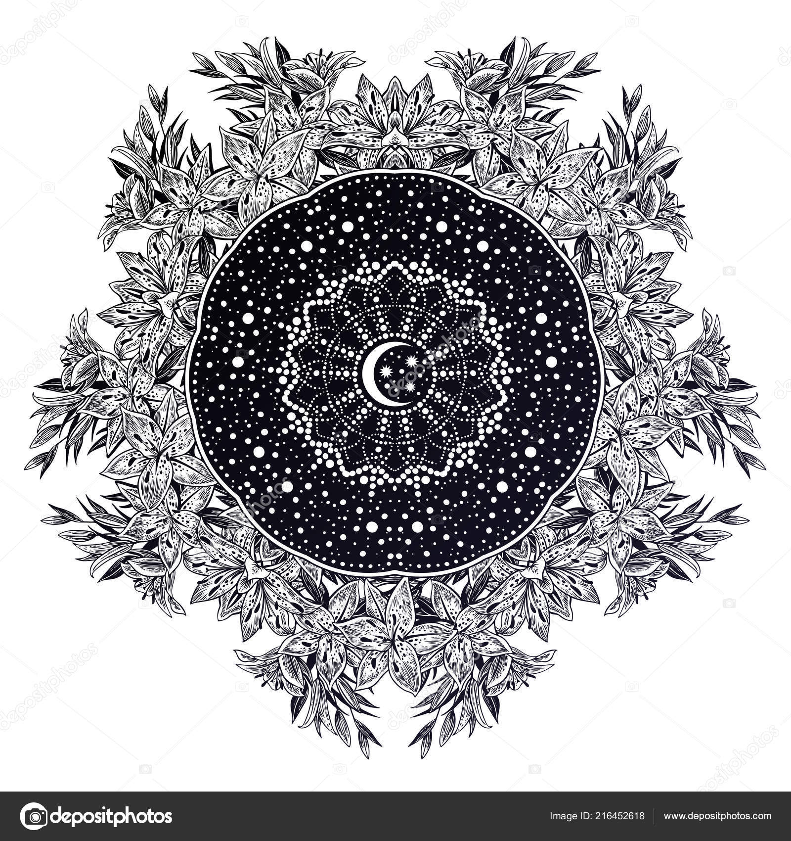 Lily Fleur Espace Mandala Avec Stras Et Lune Image