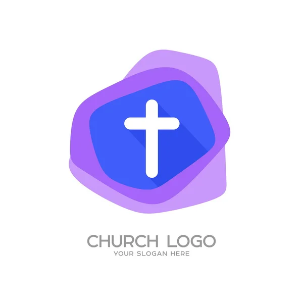 Logo Kościoła Symboli Chrześcijańskich Krzyż Jezusa Chrystusa Kolorowym Tle — Wektor stockowy