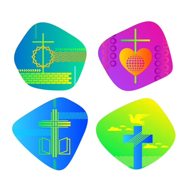 Set Logo Uri Creștine Culoare Strălucitoare Pentru Biserică Slujire Conferință — Vector de stoc