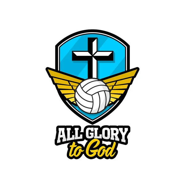 Atletic Christian Logo Scut Aur Cruce Lui Isus Volei Emblema — Vector de stoc