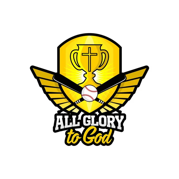 Atletik Hıristiyan logo. Altın kalkan, kadehi, kanat ve beyzbol. Amblem için rekabet, Bakanlığı, konferans, kamp, seminer, vb..
