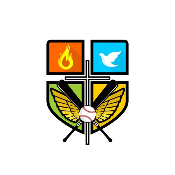 Αθλητική Χριστιανική Λογότυπο Σταυρός Του Ιησού Χριστού Ανάπτυγμα Φτερών Φλόγα — Διανυσματικό Αρχείο
