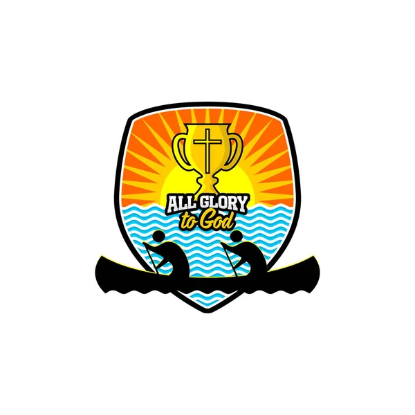 Atletische Christelijke Logo Wedstrijden Een Kano Cross Cup Achtergrond Van — Stockvector