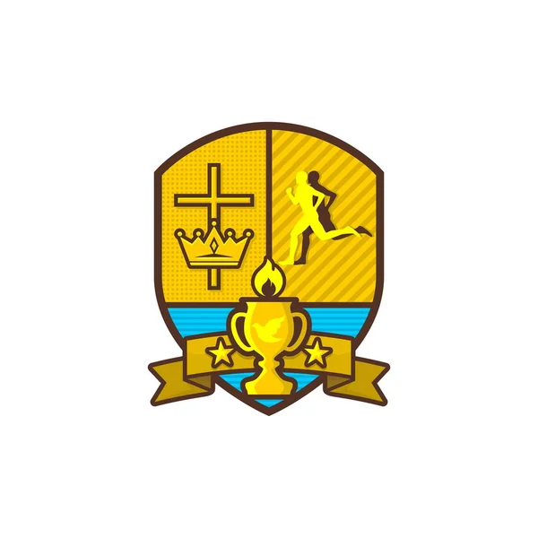 Christelijke Sport Logo Schild Goblet Kruis Van Jezus Kroon Lopende — Stockvector
