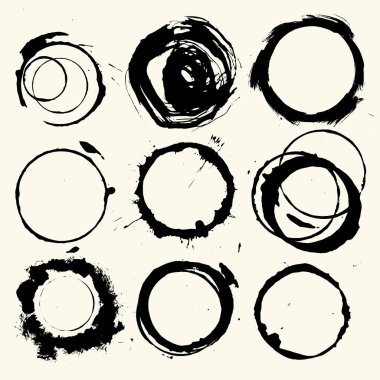 Siyah boya, vuruş, fırça darbeleri, lekeleri ve su sıçramalarına, kirli çizgiler, sert dokular ile yuvarlak vuruş topluluğunu bardak ve gözlük yazdırır. Sanatsal tasarım unsurları.