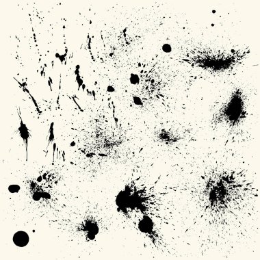 Siyah boya, vuruş, fırça darbeleri, lekeleri ve su sıçramalarına, kirli çizgiler, sert dokular ile smear topluluğu. Sanatsal tasarım unsurları.