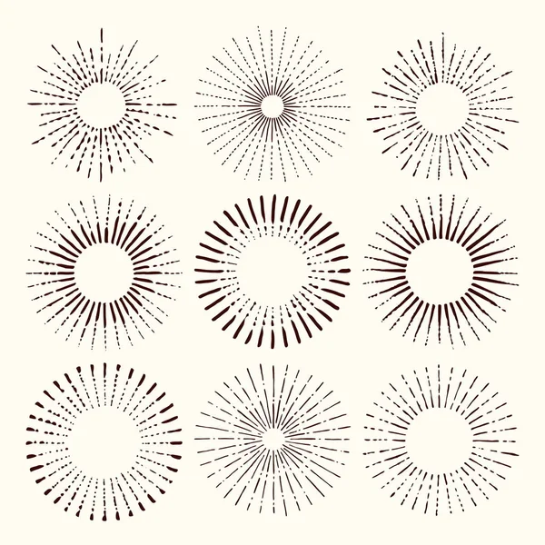 Conjunto Colección Elementos Diseño Retro Sunburst Bursting Rayas Dibujadas Mano — Archivo Imágenes Vectoriales