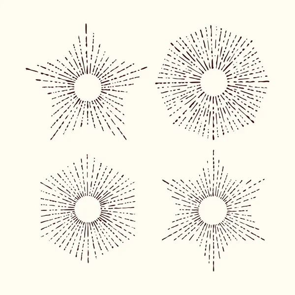 Набор Коллекция Модных Ретро Элементов Дизайна Солнечных Лучей Ручной Работы — стоковый вектор
