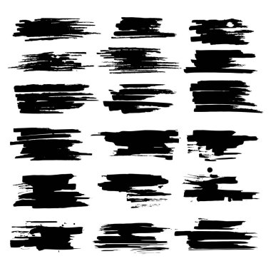 Siyah boya, vuruş, fırça darbeleri, lekeleri ve su sıçramalarına, kirli çizgiler, sert dokular ile smear topluluğu. Sanatsal tasarım unsurları.