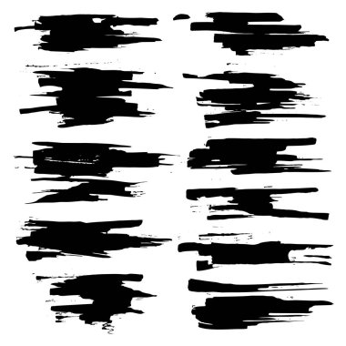 Siyah boya, vuruş, fırça darbeleri, lekeleri ve su sıçramalarına, kirli çizgiler, sert dokular ile smear topluluğu. Sanatsal tasarım unsurları.