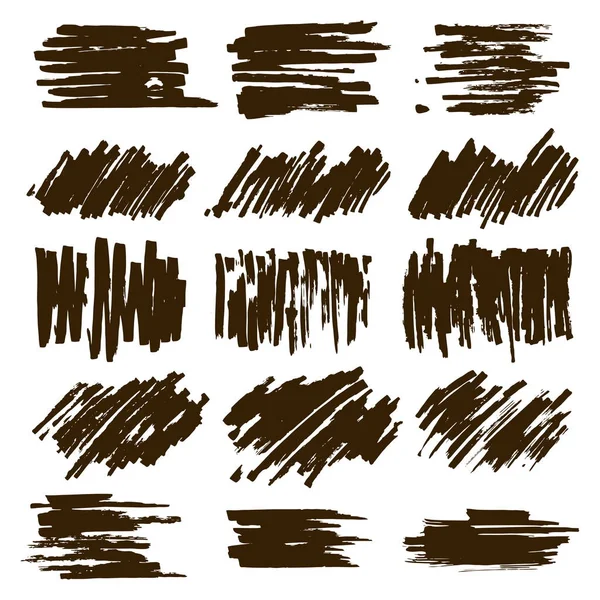 Collection Frottis Avec Peinture Noire Coups Coups Pinceau Taches Éclaboussures — Image vectorielle