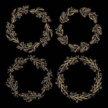 Elle çizilmiş vektör çizim - defne ve çelenk. Tasarım öğeleri için davetiye, tebrik kartları, tırnak, Bloglar, posterler ve daha fazlası. Mükemmel düğün çerçeveleri için.