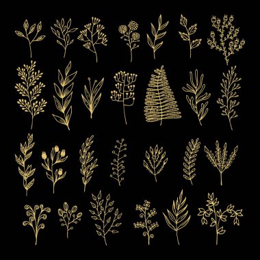 Doodle tarzı - çiçek ve yaprakları çiçek öğeleri vektör. Tebrik kartları, düğün tasarımlar veya davetler için yaz çiçek.