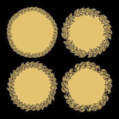 Elle çizilmiş vektör çizim - defne ve çelenk. Tasarım öğeleri için davetiye, tebrik kartları, tırnak, Bloglar, posterler ve daha fazlası. Mükemmel düğün çerçeveleri için.