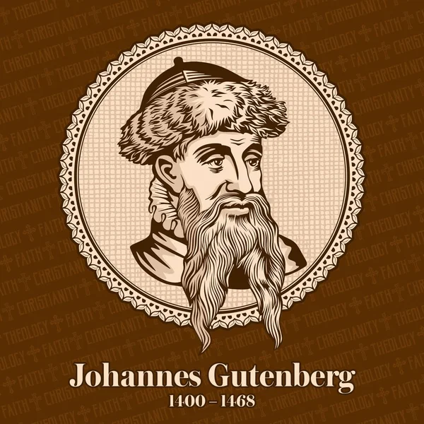 约翰内斯古腾堡 1400 1468 是德国印刷商和出版者介绍打印到欧洲与印刷机 它在宗教改革的发展中发挥了关键作用 — 图库矢量图片