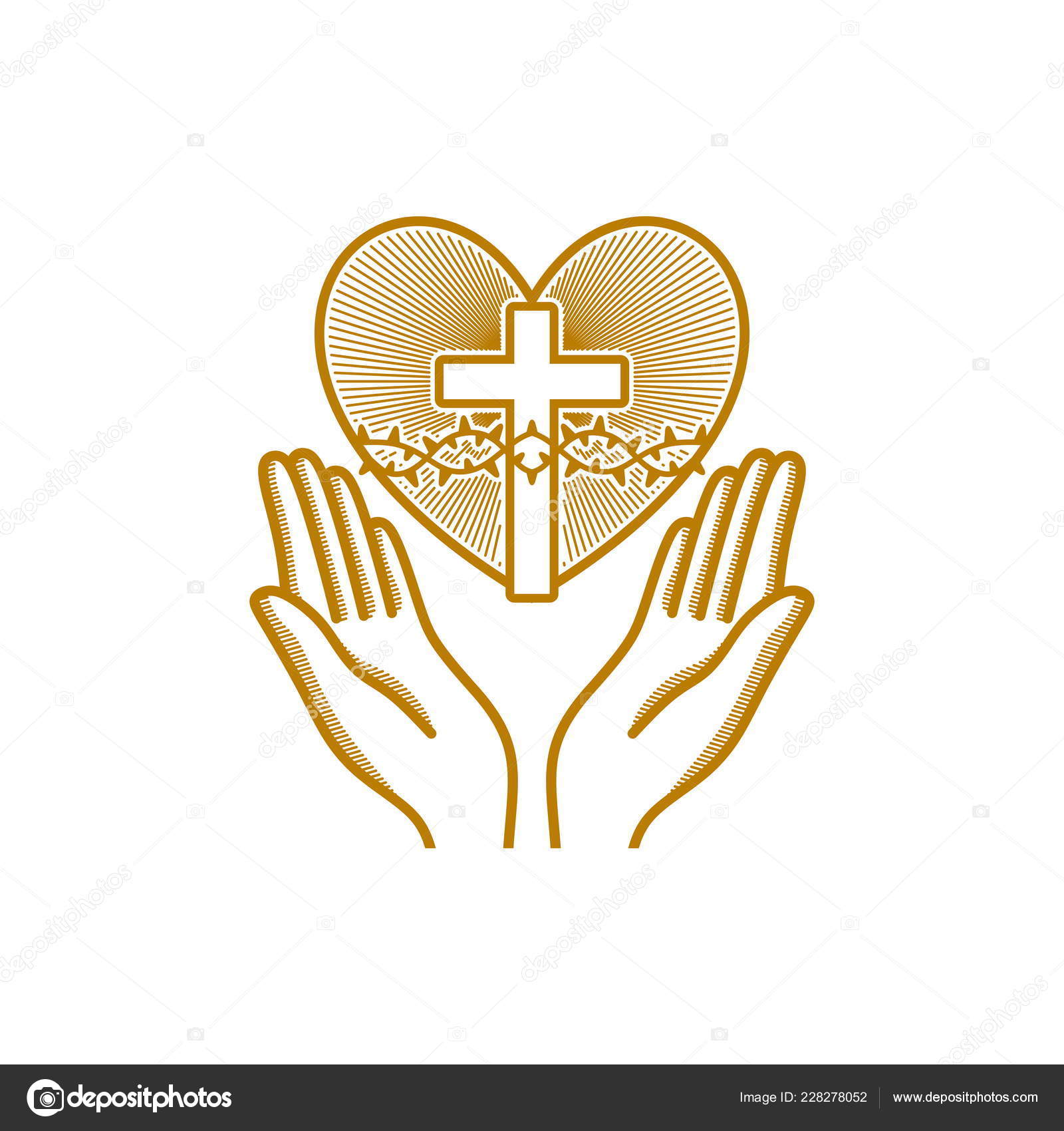 Church Logo Christian Symbols Praying Hands Directed Heart Crown Thorns