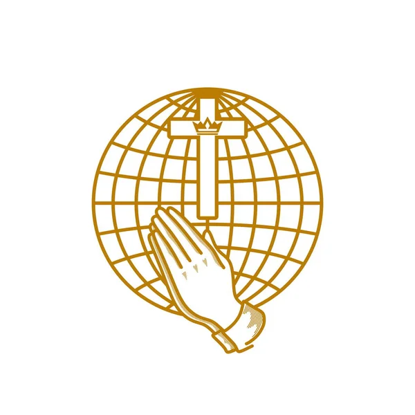 Kilise Logosunu Görmeniz Gerekir Hıristiyan Sembolleri Arka Planını Dünya Nın — Stok Vektör