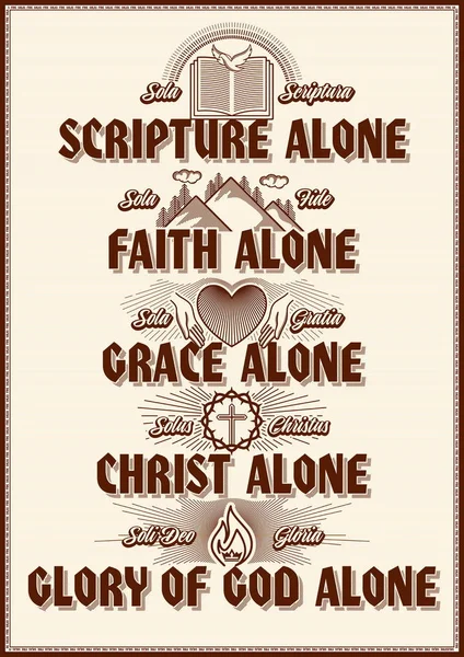 Кристианский Плакат Пять Пунктов Основания Протестантской Теологии Пять Сол Sola — стоковый вектор