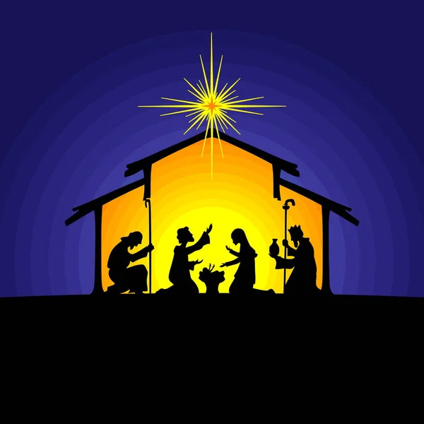 Illustration Biblique Histoire Noël Marie Joseph Avec Enfant Jésus Scène — Image vectorielle