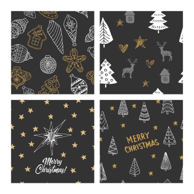 Güzel sorunsuz Noel ve kış modelleri, el ile çizilmiş. Birçok festival öğeleri ve desenler. Vektör grafikleri ve illüstrasyon.