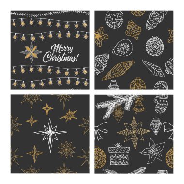 Güzel sorunsuz Noel ve kış modelleri, el ile çizilmiş. Birçok festival öğeleri ve desenler. Vektör grafikleri ve illüstrasyon.
