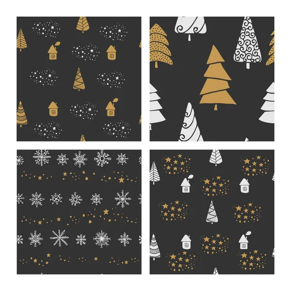 Beaux Motifs Noël Hiver Sans Couture Dessinés Main Nombreux Éléments — Image vectorielle