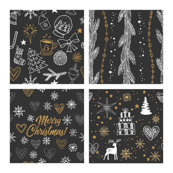 Beaux Motifs Noël Hiver Sans Couture Dessinés Main Nombreux Éléments — Image vectorielle