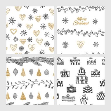 Güzel sorunsuz Noel ve kış modelleri, el ile çizilmiş. Birçok festival öğeleri ve desenler. Vektör grafikleri ve illüstrasyon.
