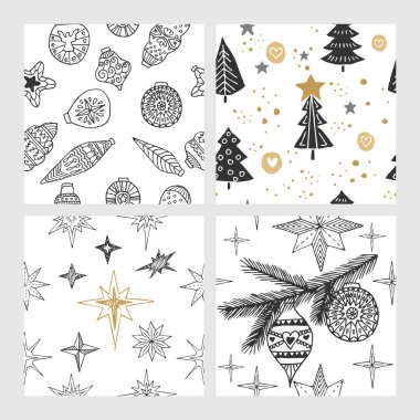 Güzel sorunsuz Noel ve kış modelleri, el ile çizilmiş. Birçok festival öğeleri ve desenler. Vektör grafikleri ve illüstrasyon.