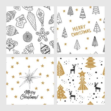 Güzel sorunsuz Noel ve kış modelleri, el ile çizilmiş. Birçok festival öğeleri ve desenler. Vektör grafikleri ve illüstrasyon.