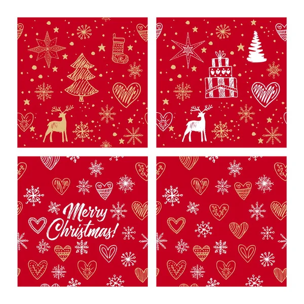 Beautiful Seamless Christmas Winter Patterns Drawn Hand Many Festive Elements — Stock Vector