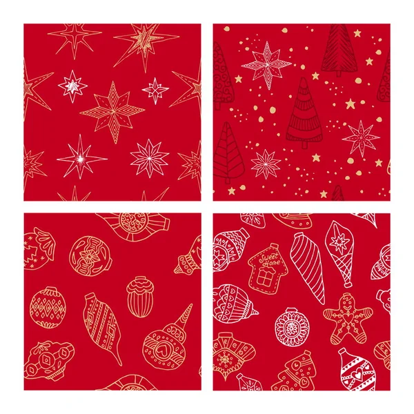 Krásné Hladké Vánoční Zimní Vzory Ručně Kreslené Mnoho Sváteční Prvky — Stockový vektor