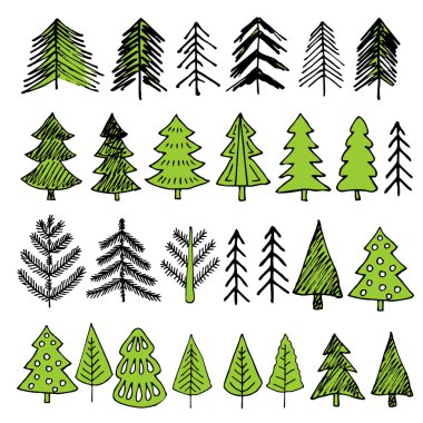 Çizilmiş Noel ağaçları kış ve tatil resimler için.