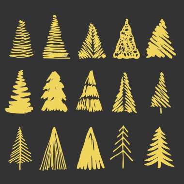 Çizilmiş Noel ağaçları kış ve tatil resimler için.