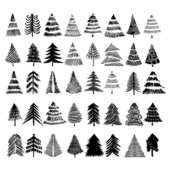 Arbres Noël Dessinés Main Pour Les Illustrations Hiver Vacances — Image vectorielle