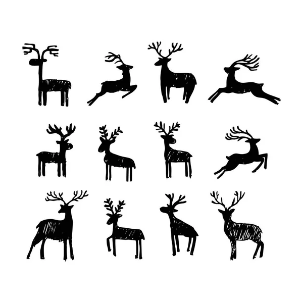Ręcznie Rysowane Boże Narodzenie Jeleń Dla Zimowych Wakacji Ilustracje — Wektor stockowy