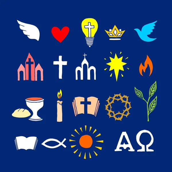 Símbolos Iconos Cristianos Dibujados Mano Ilustración Vectorial Bíblica — Vector de stock