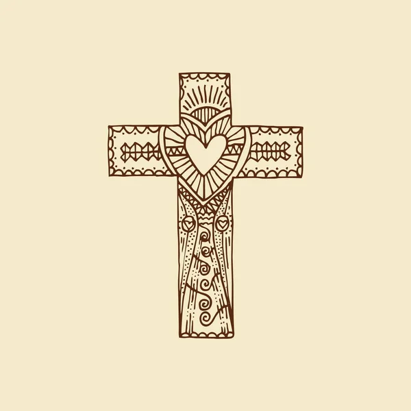 Cruz Del Señor Salvador Jesucristo Dibujada Mano Doodle Elementos Diseño — Vector de stock