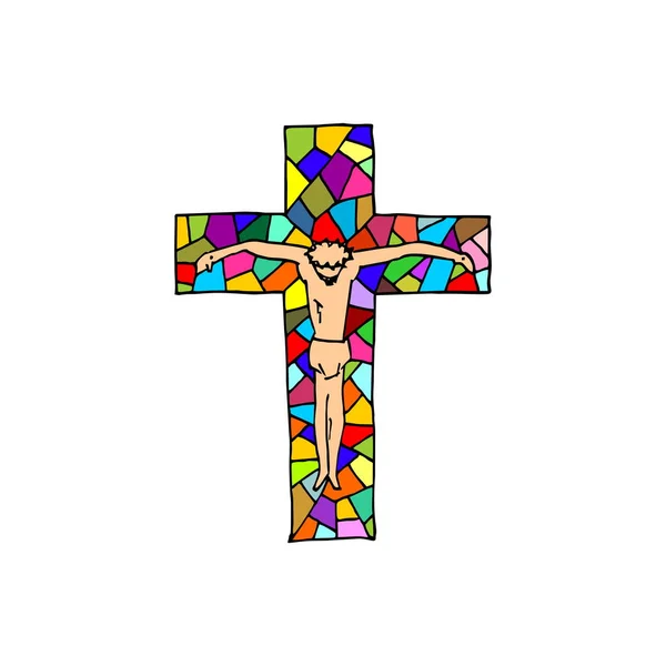 Seigneur Jésus Sur Croix Croix Dessinée Main Style Mosaïque Symboles — Image vectorielle