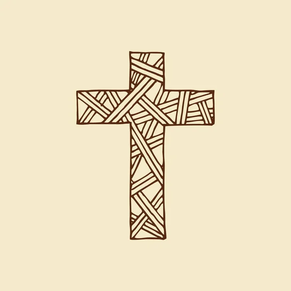 Cruz Del Señor Salvador Jesucristo Con Entrelazamientos Dibujados Mano Símbolos — Vector de stock