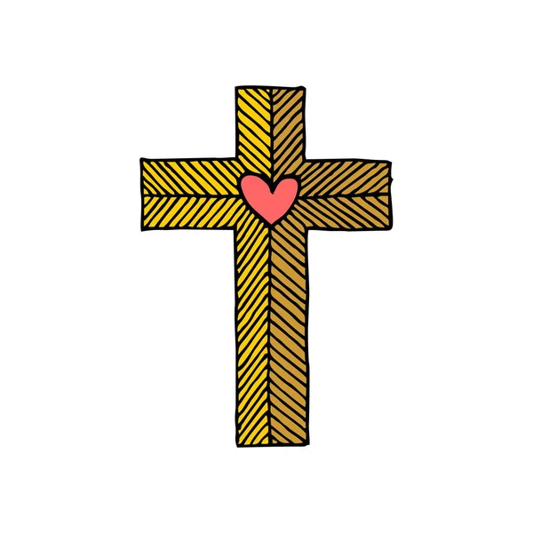 Хрест Господа Спасителя Ісуса Христа Серцем Намальовані Від Руки Християнські — стоковий вектор