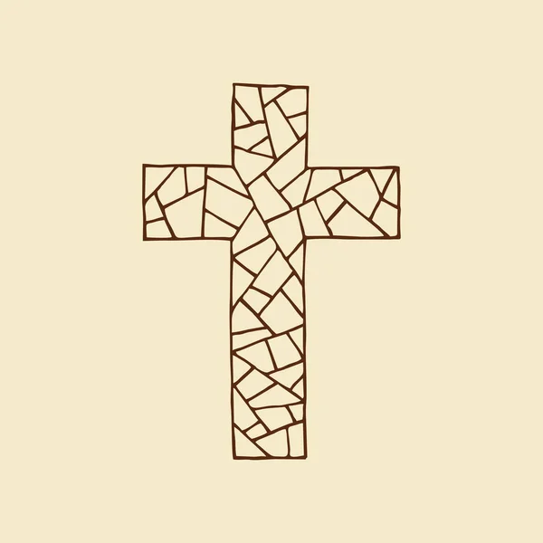 Cruz Senhor Salvador Jesus Cristo Feito Técnica Mosaico Desenhado Mão —  Vetores de Stock