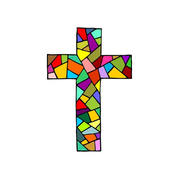 Kříž Pána Spasitele Ježíše Krista Vyrobený Technice Mozaiky Kreslené Křesťanské — Stockový vektor
